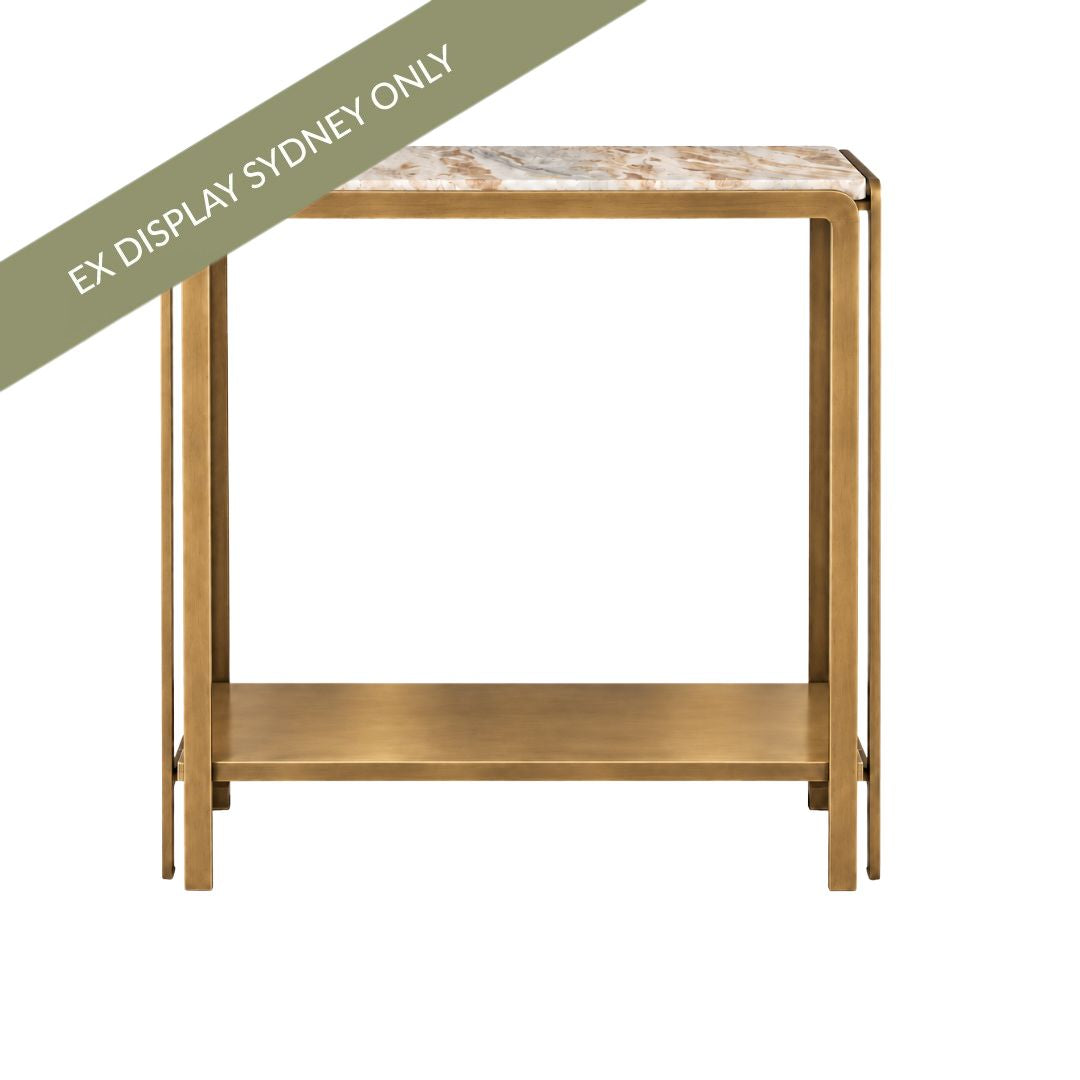 Bonnie 140cm Beige Marble Console Table - Antique Gold - OUTLET NSW