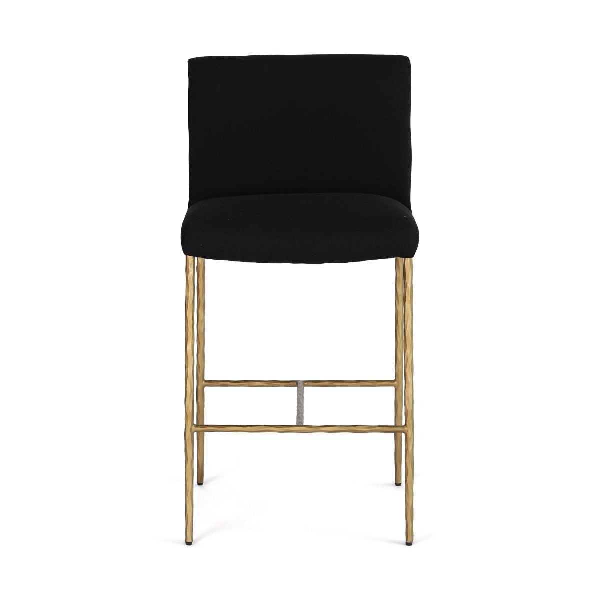 Heston Brass Kitchen Stool with Back - Black Linen