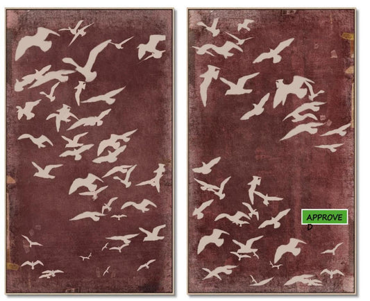 Migration Set of Two Oil on Canvas Painting – Maroon - OUTLET NSW