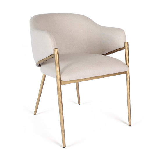 Heston Brass Dining Chair with Arms - Natural Linen