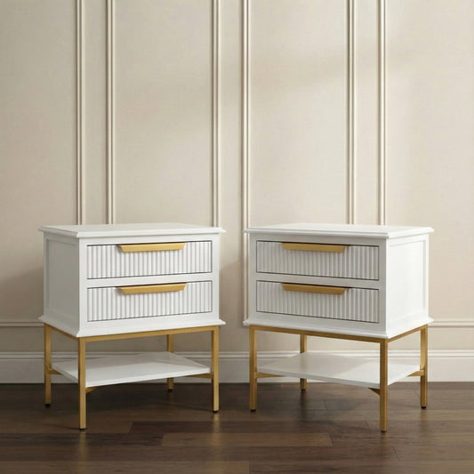 Aimee Bedside Table - Small White Set of 2