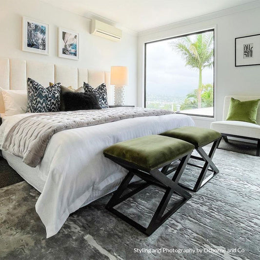 Spencer Black Timber Stool - Moss Velvet - OUTLET NSW
