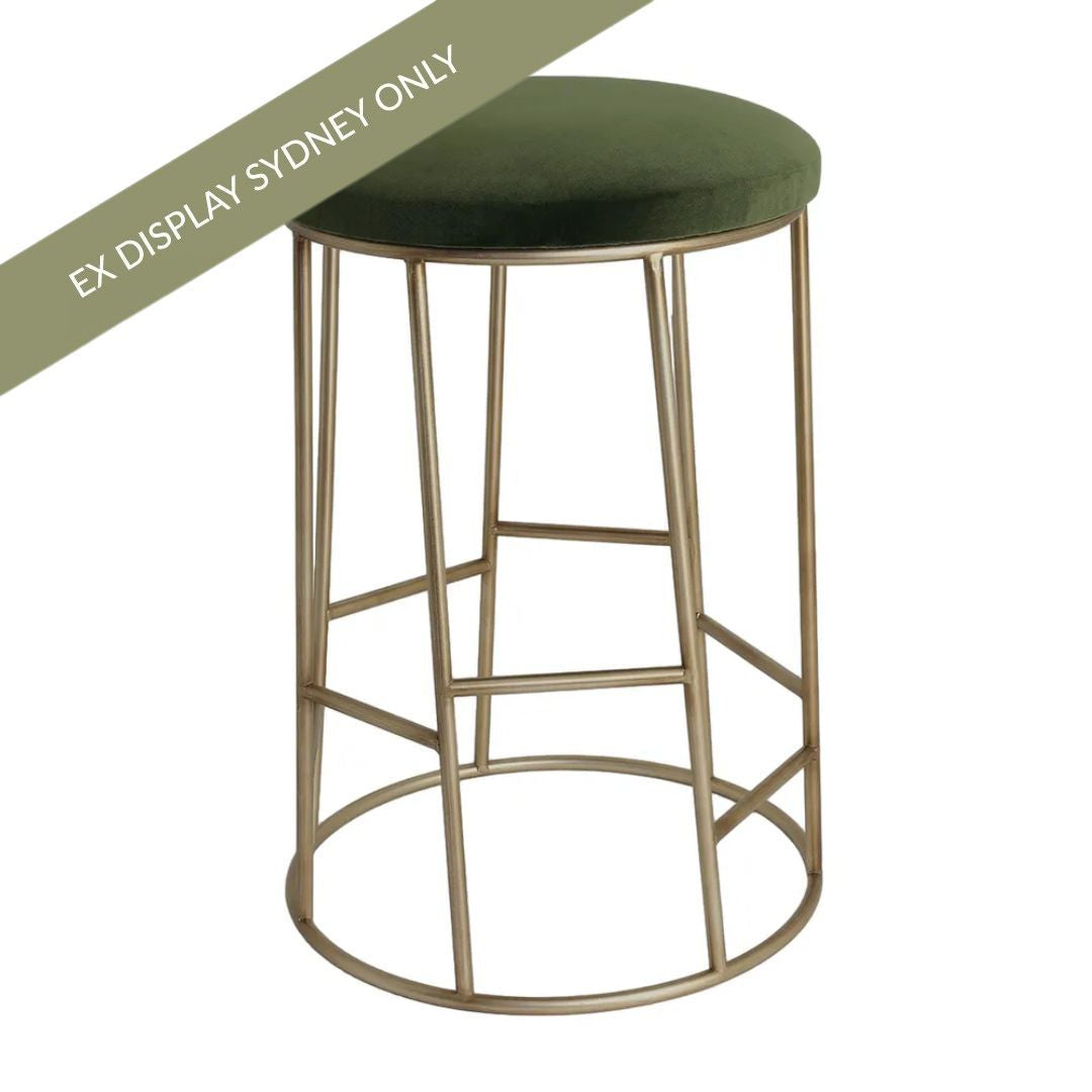 Aiden Gold Steel Kitchen Stool - Moss Velvet - OUTLET NSW