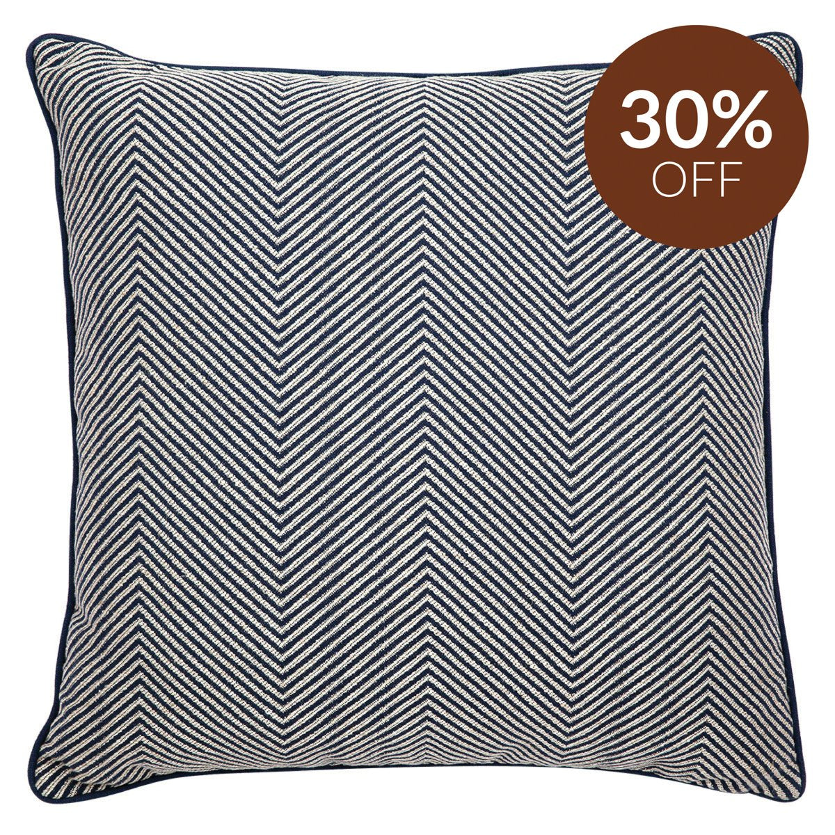 Candace Square Feather Cushion - Chevron Blue Linen