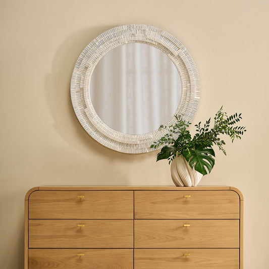 Dunbar Round Wall Mirror - White