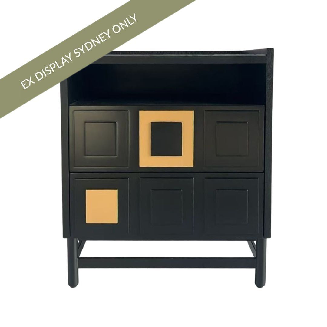 Saxon55x65cm 2 Drawer Bedside Table - Black - OUTLET NSW