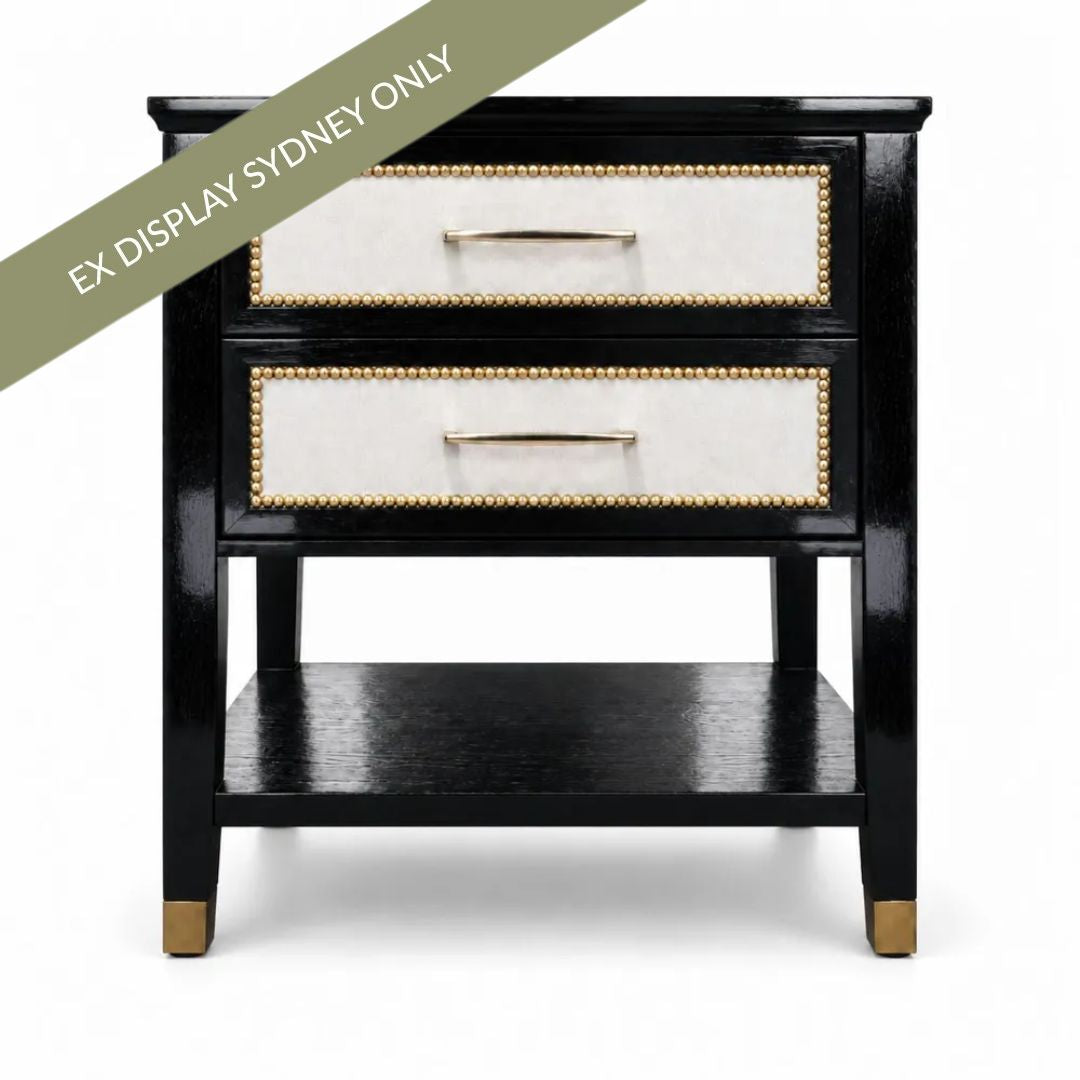Lincoln 50x50cm Bedside Table with Shelf - Black - OUTLET NSW
