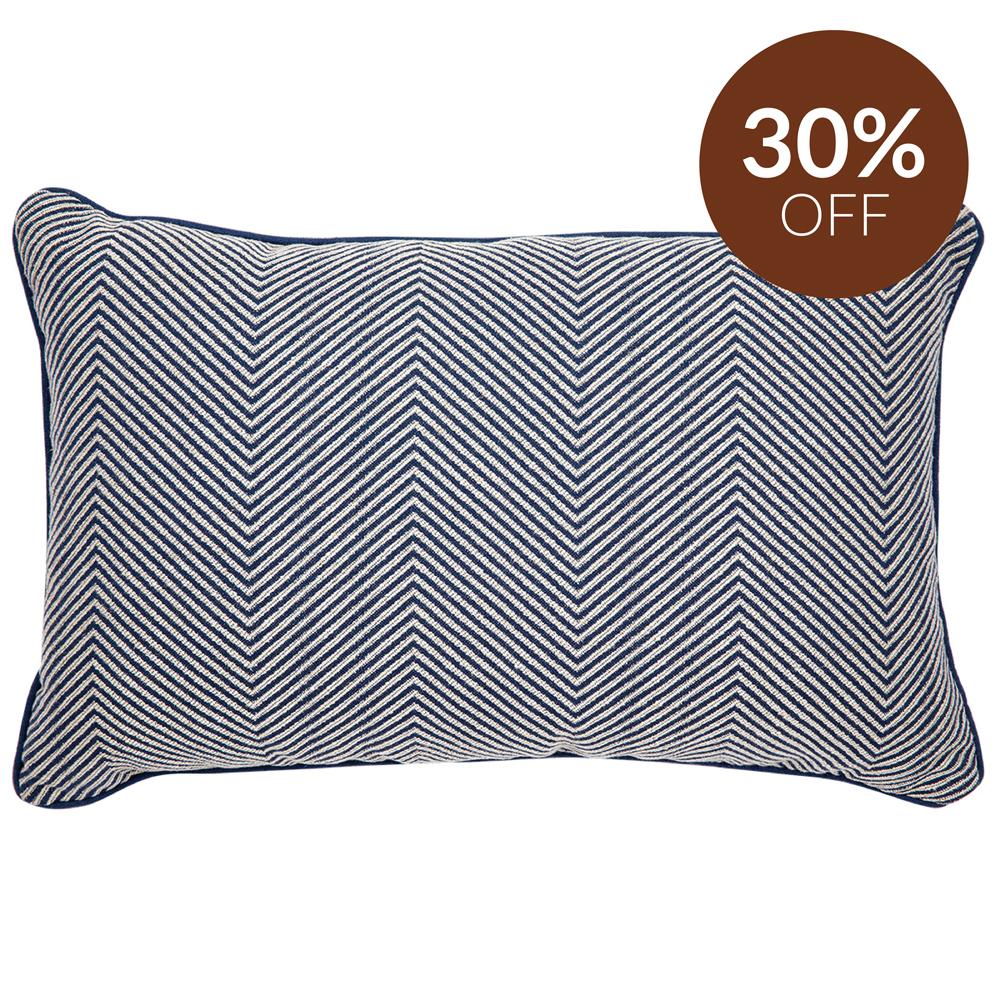 Candace Rectangle Feather Cushion - Chevron Blue Linen