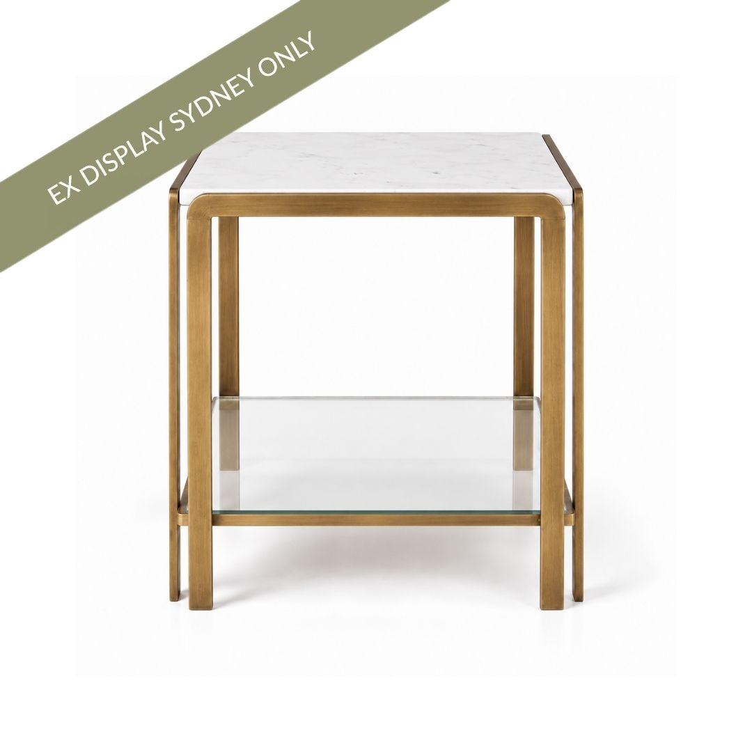 Bonnie Square White Marble Side Table - Antique Gold - OUTLET NSW