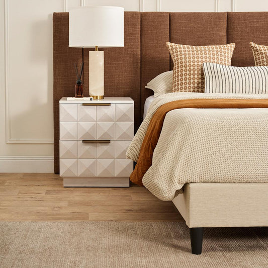 Benedict White Oak Bedside Table - White Marble