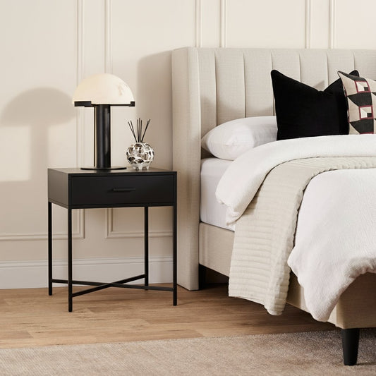 Nessa 45x60cm 1 Drawer Bedside Table - All Black