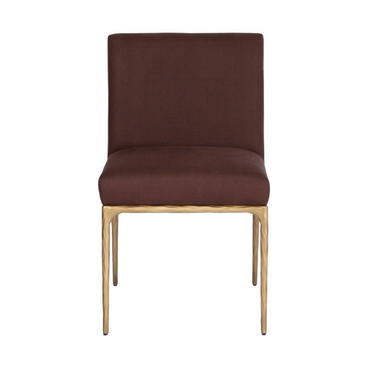 Heston Brass Dining Chair - Chocolate Linen