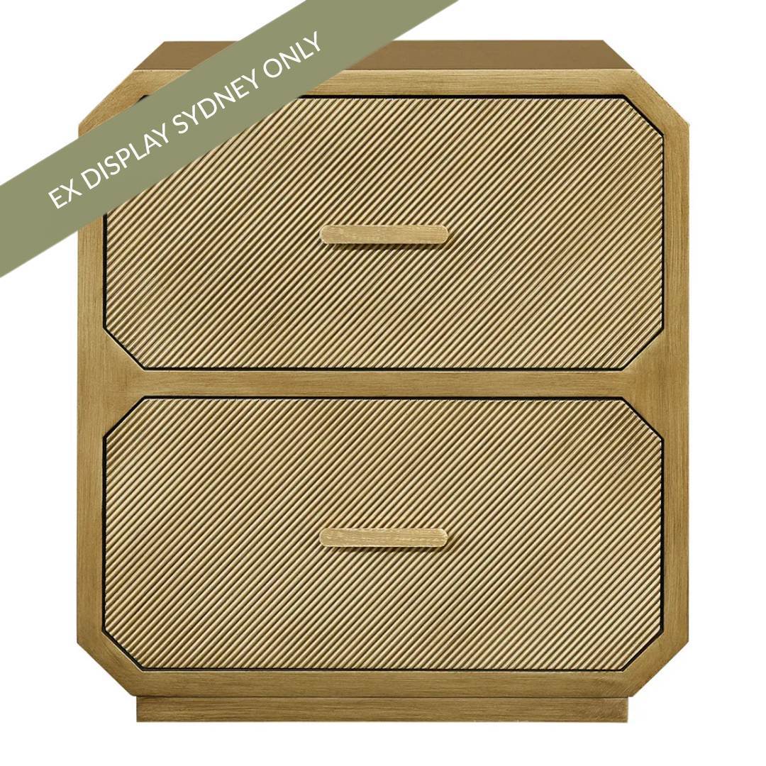 Anderson 60x65cm 2 Drawer Bedside Table - Antique Gold - OUTLET NSW