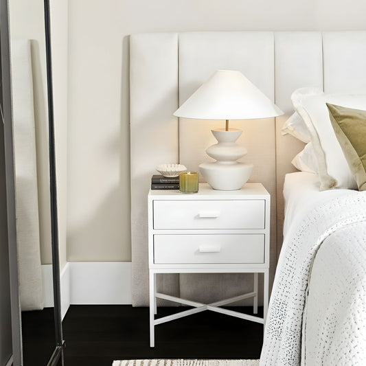 Nessa 45x60cm 2 Drawer Bedside Table - All White