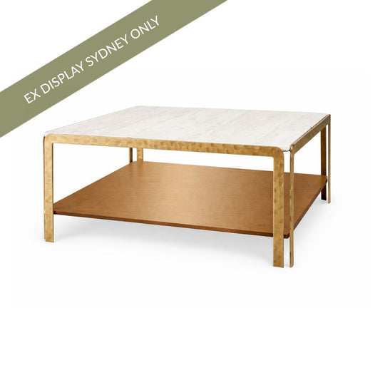 Bonnie Square White Marble Coffee Table - Antique Gold - OUTLET NSW