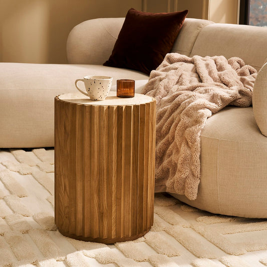 Carter Travertine Side Table - Walnut