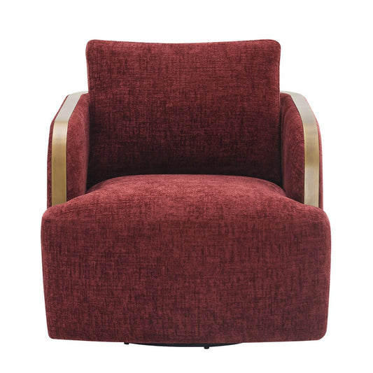 Compton Swivel Arm Chair - Brass/Burgundy Chenille