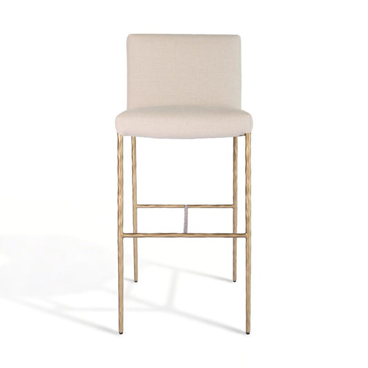 Heston Brass Bar Stool with Back - Natural Linen
