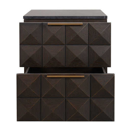 Benedict 53x62.5cm Smoked Oak Bedside Table - Black Marble