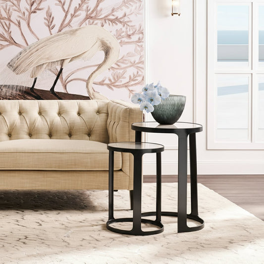Isabelle Marble Nesting Side Tables - Black