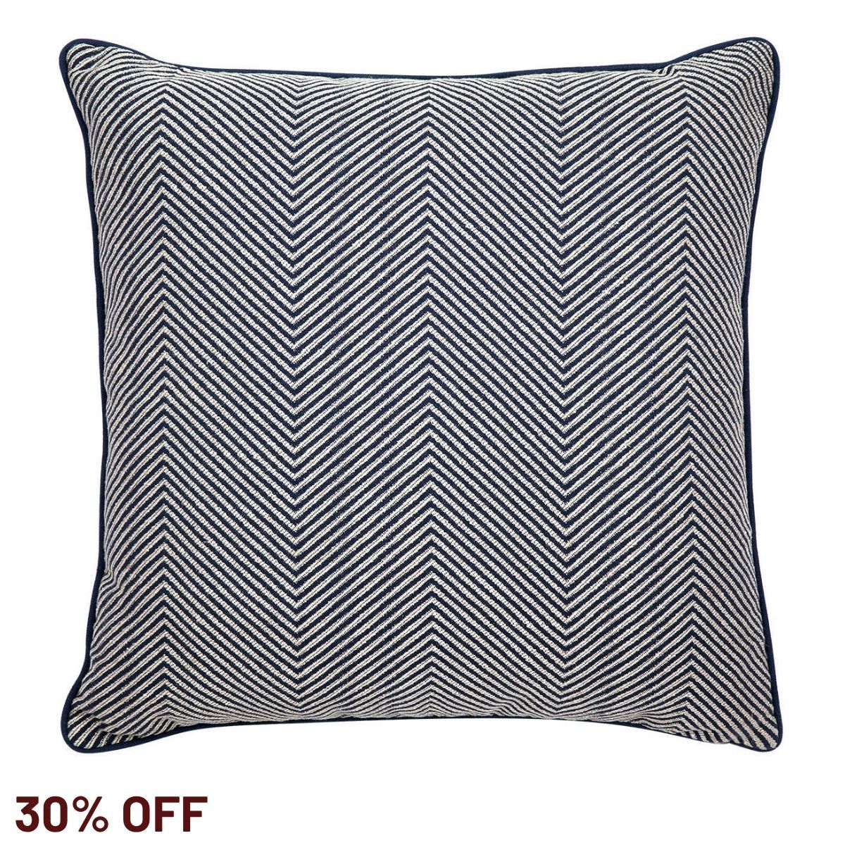 Candace Square Feather Cushion - Chevron Blue Linen