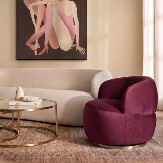 Tubby Swivel Arm Chair - Mulberry Velvet