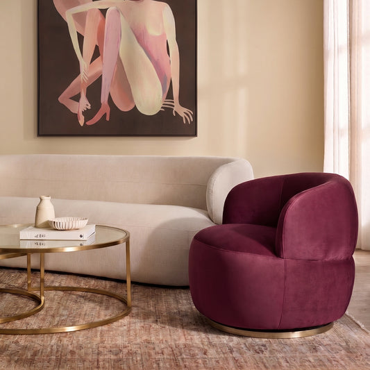 Tubby Swivel Arm Chair - Mulberry Velvet
