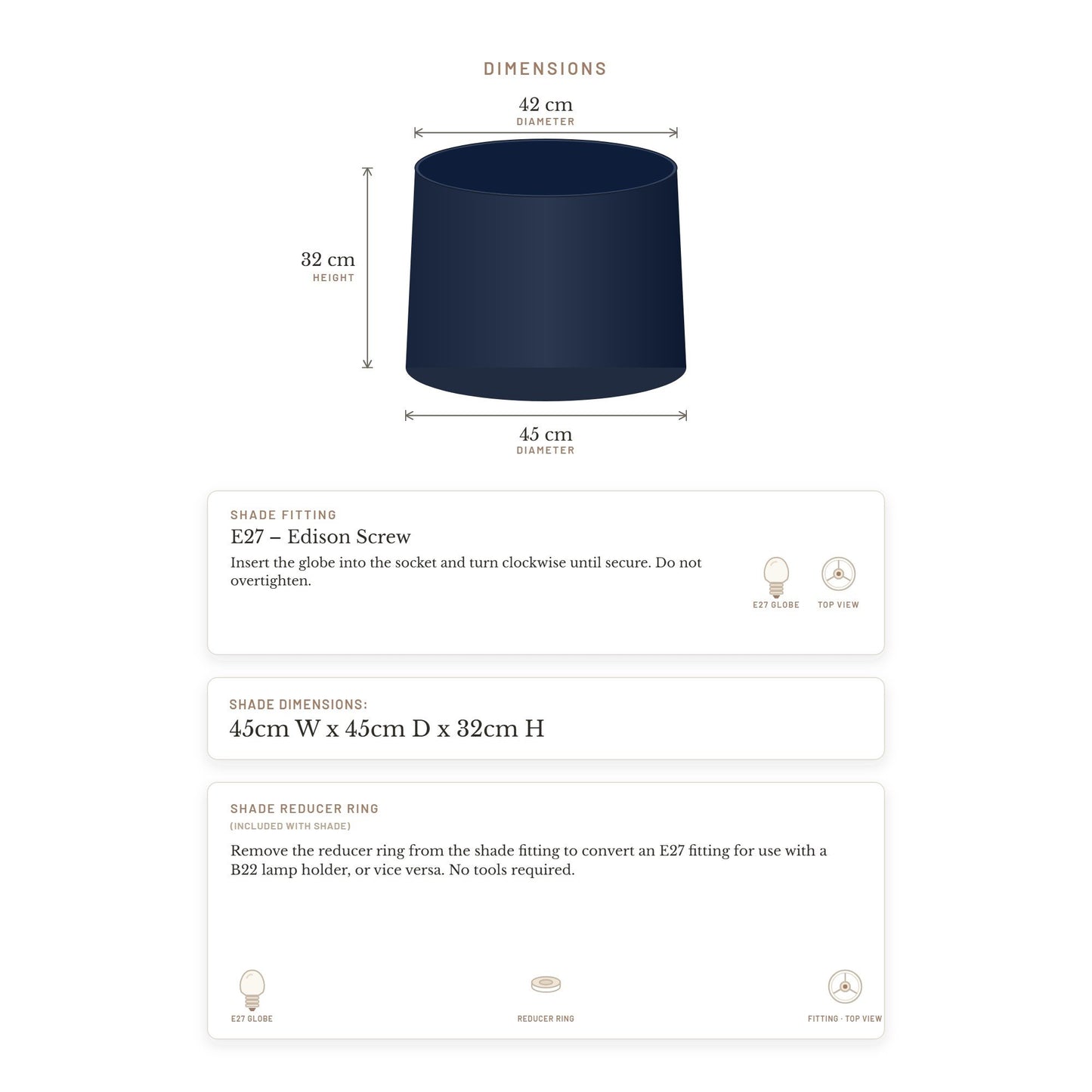 Capella Tapered Shade - Tall Navy
