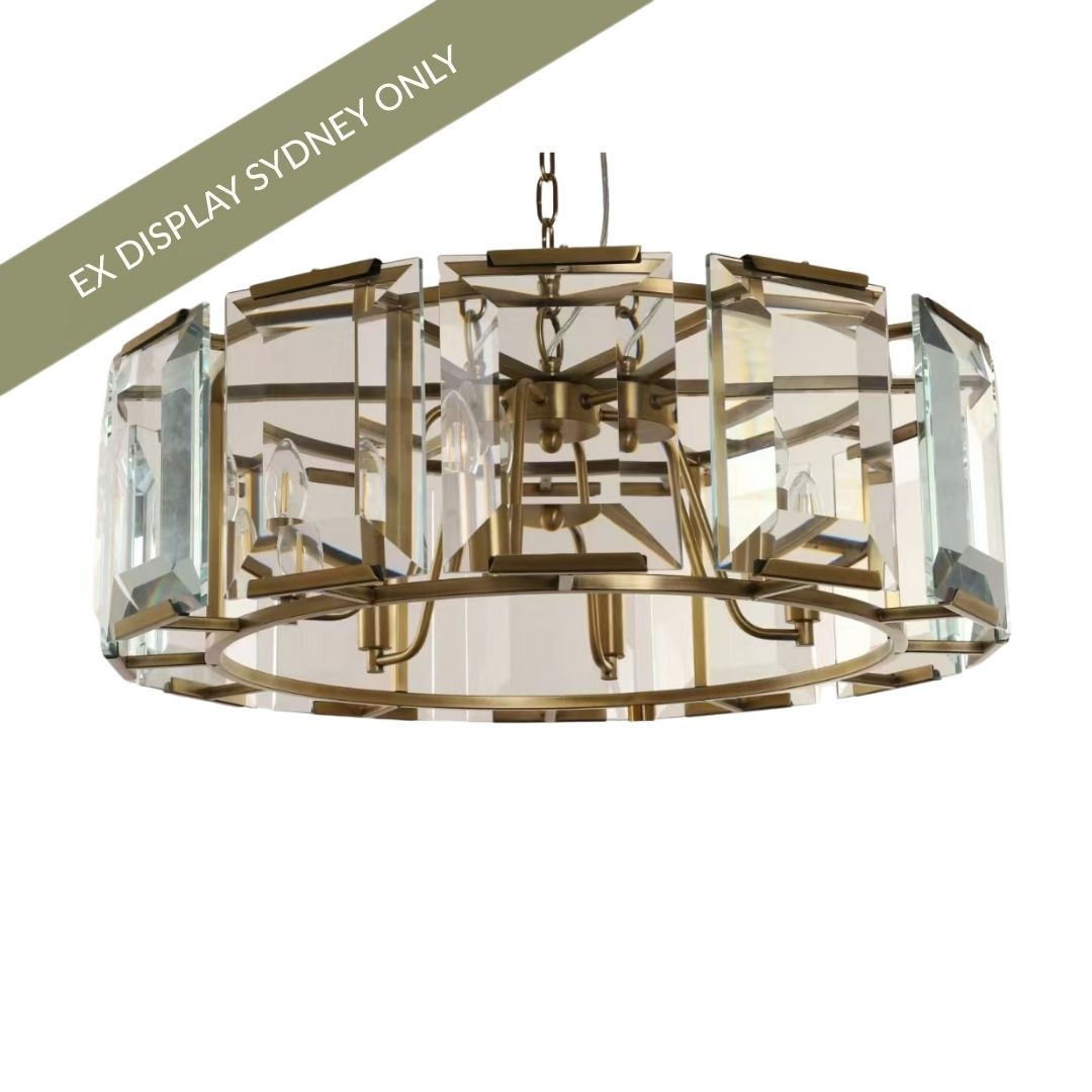 Florence Glass Pendant - Round Antique Brass - OUTLET NSW
