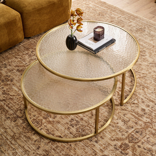 Chloe Rippled Glass Nesting Coffee Table - Gold
