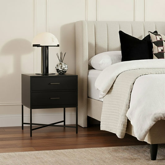 Nessa 45x60cm 2 Drawer Bedside Table - All Black