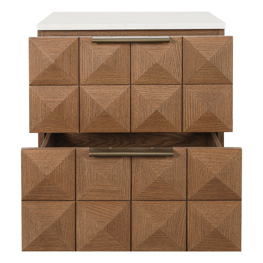 Benedict Walnut Bedside Table - White Marble
