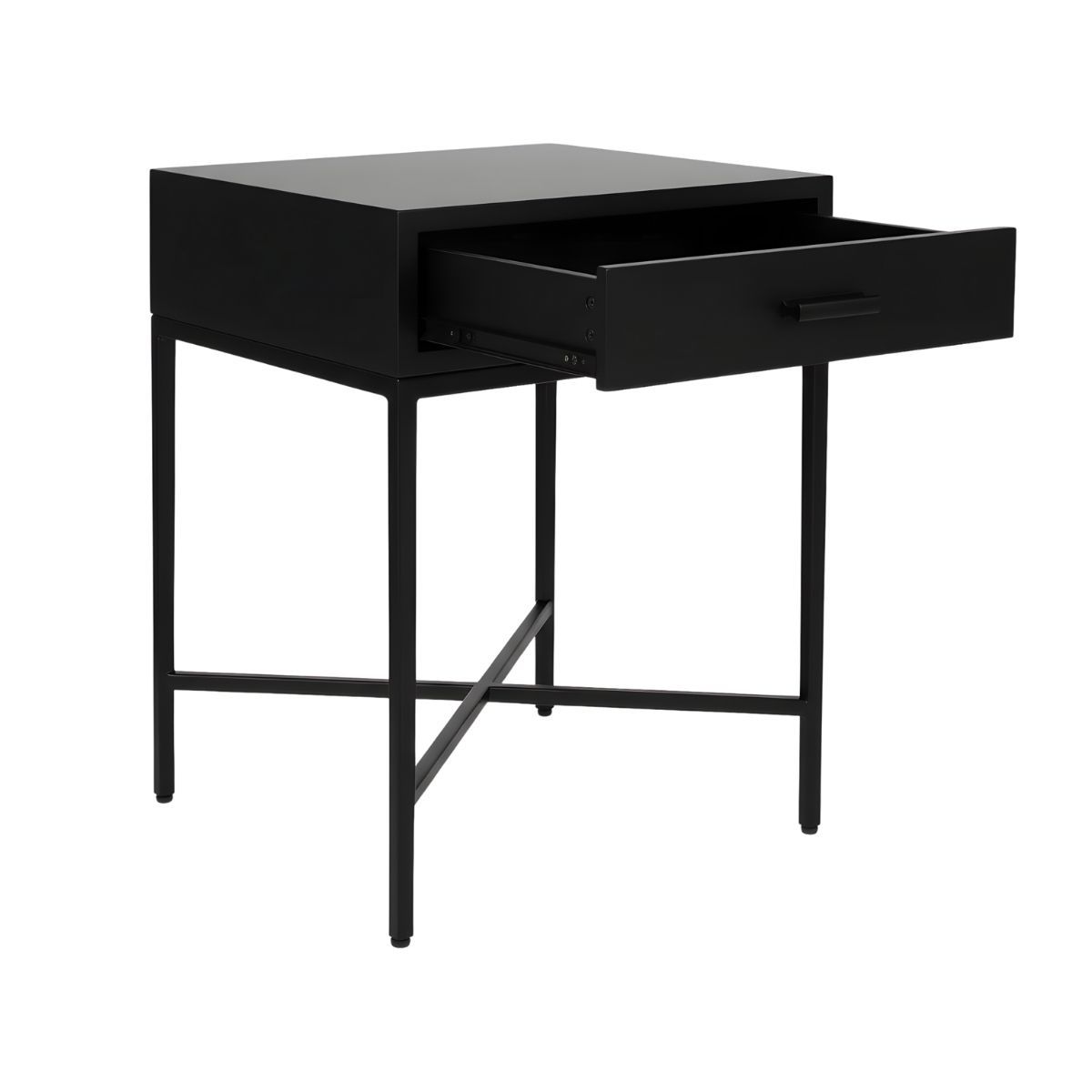 Nessa 45x60cm 1 Drawer Bedside Table - All Black