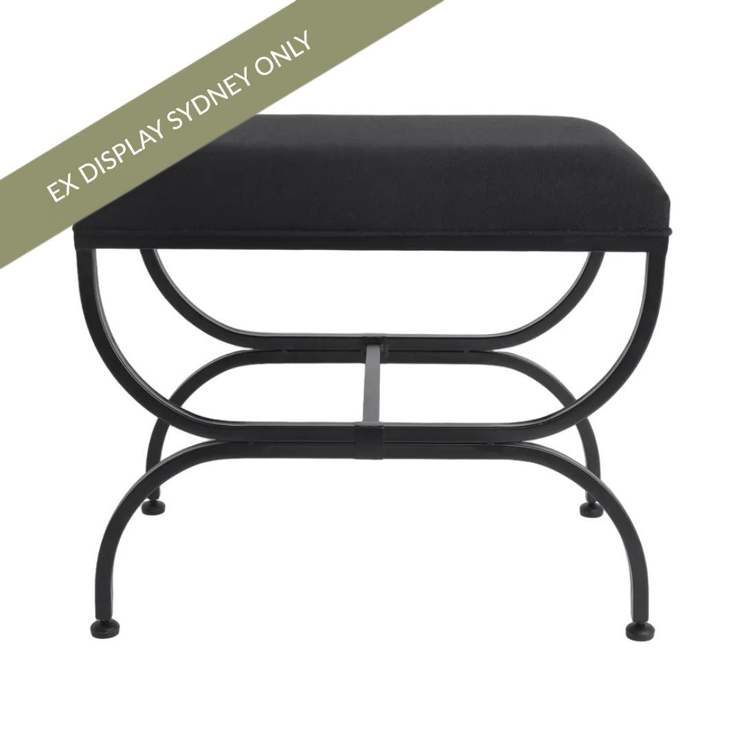 Novak Black Iron Stool - Black Linen - OUTLET NSW