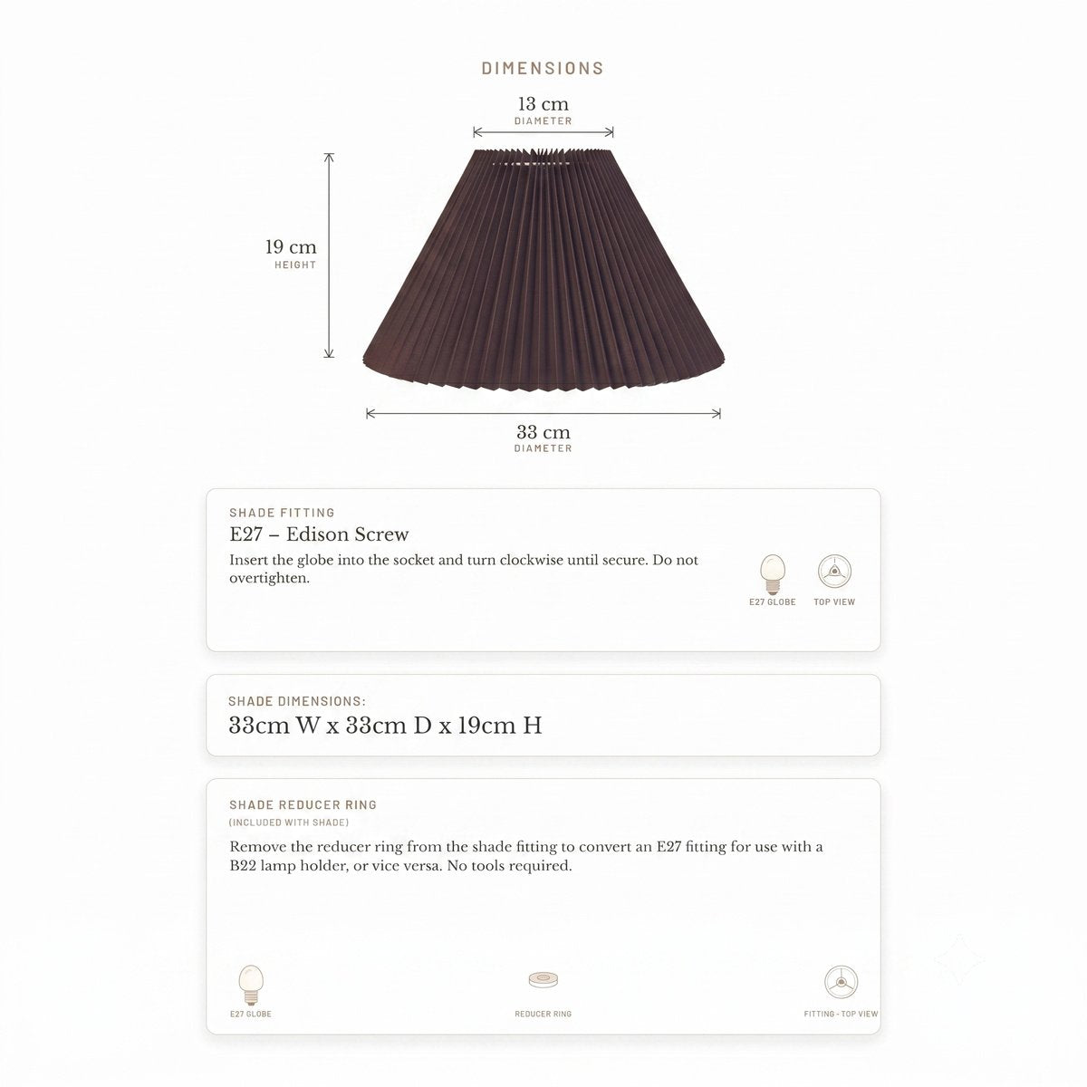 Anya Pleated Empire Shade - Small Espresso - Bulk Buy Qty 5