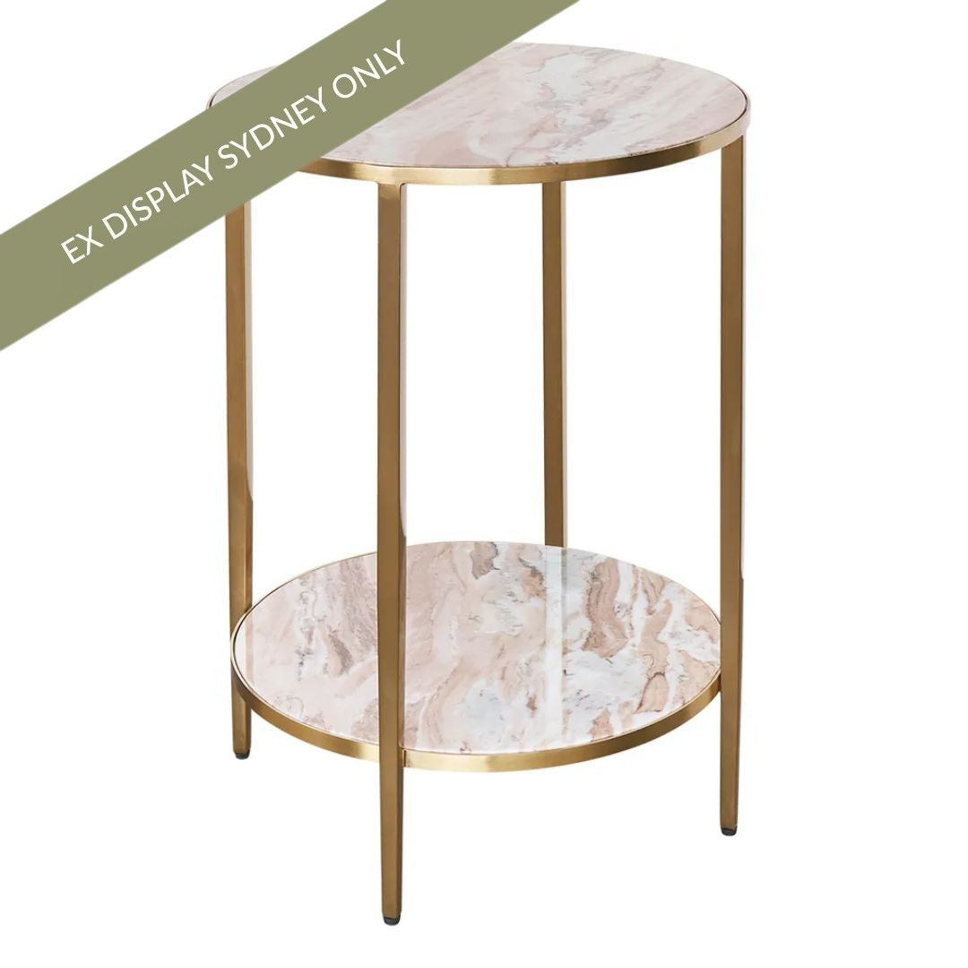 Chloe Pink Marble Side Table - Gold - OUTLET NSW