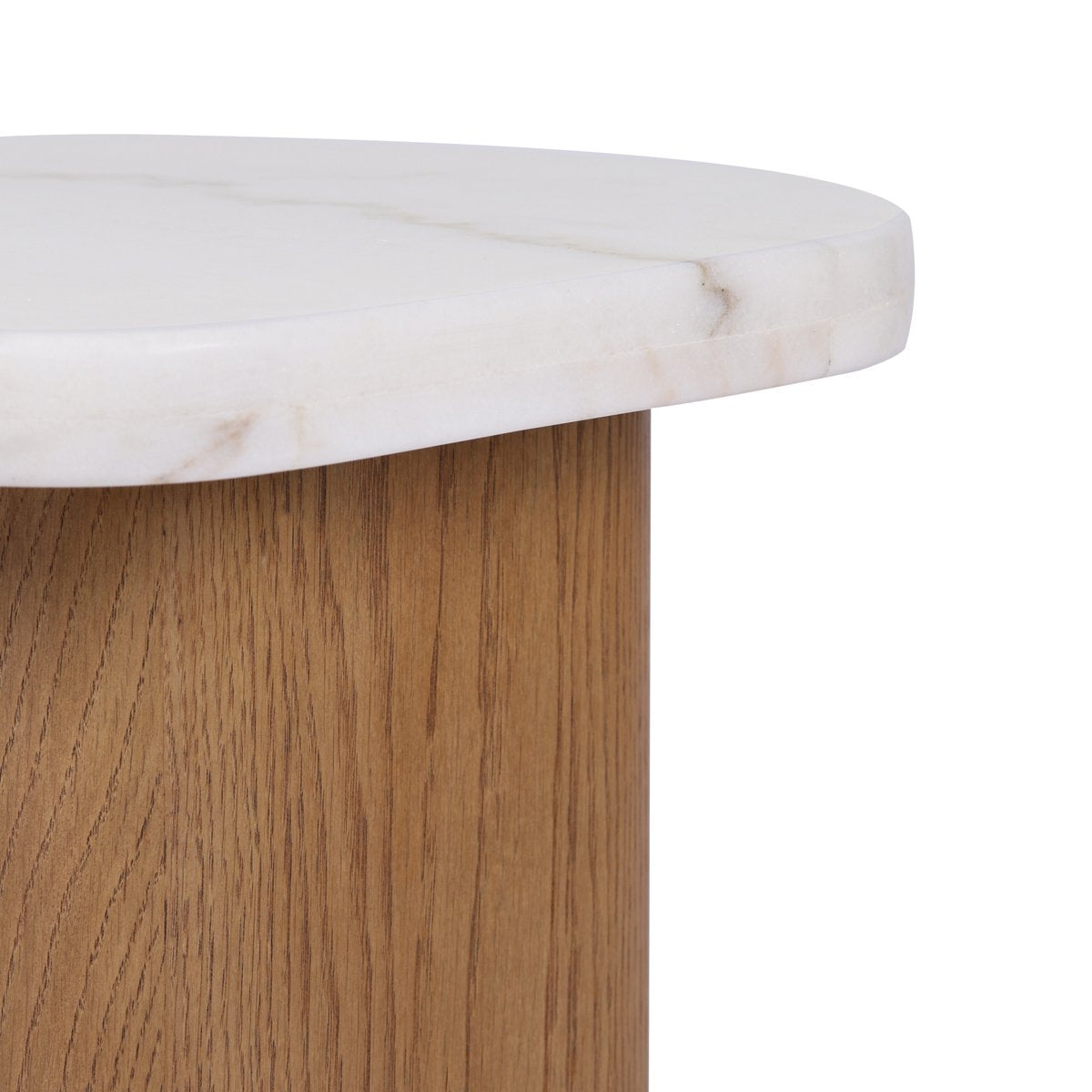 Solstice Ivory Cloud Marble Side Table - Oak