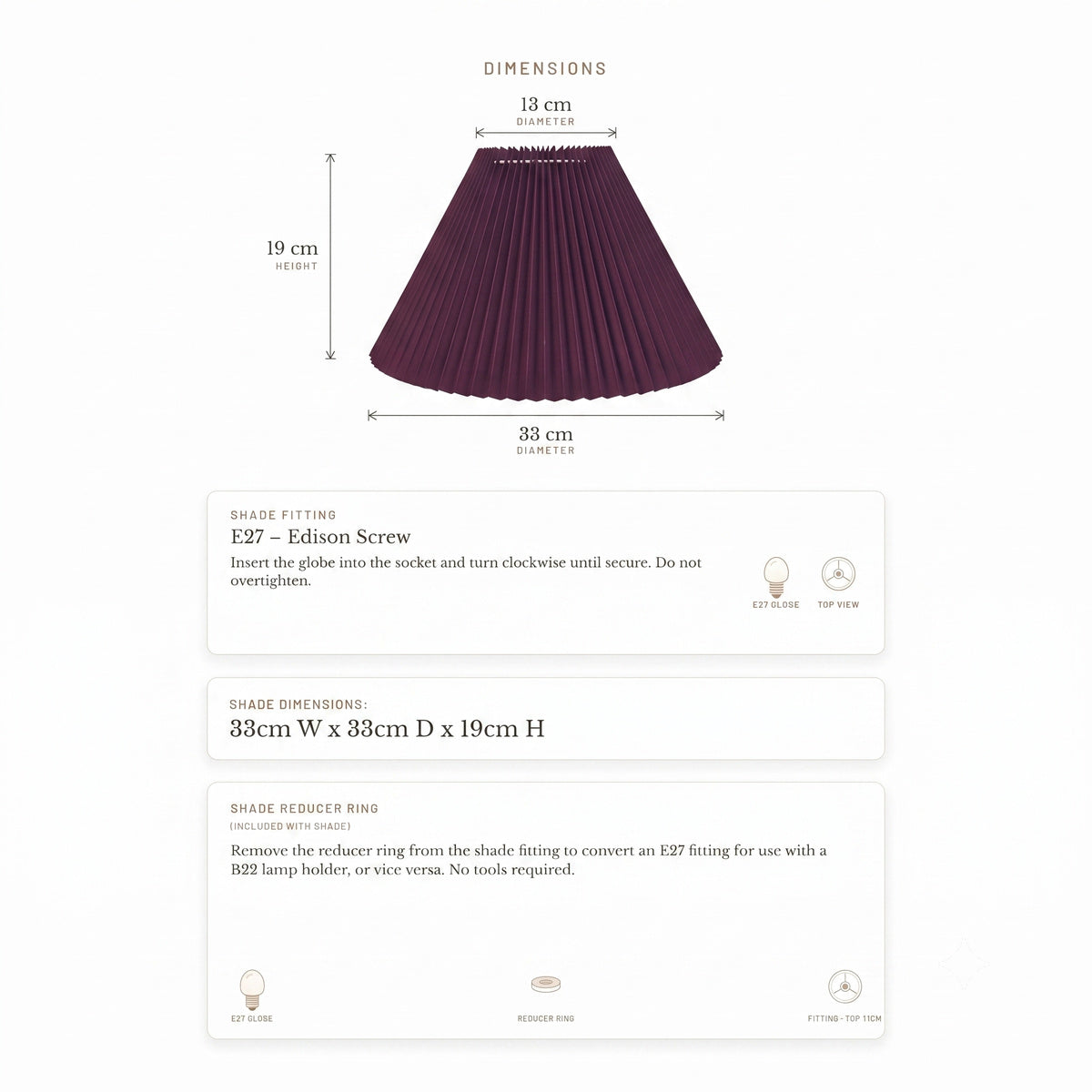 Anya Pleated Empire Shade - Small Plum - Bulk Buy Qty 5