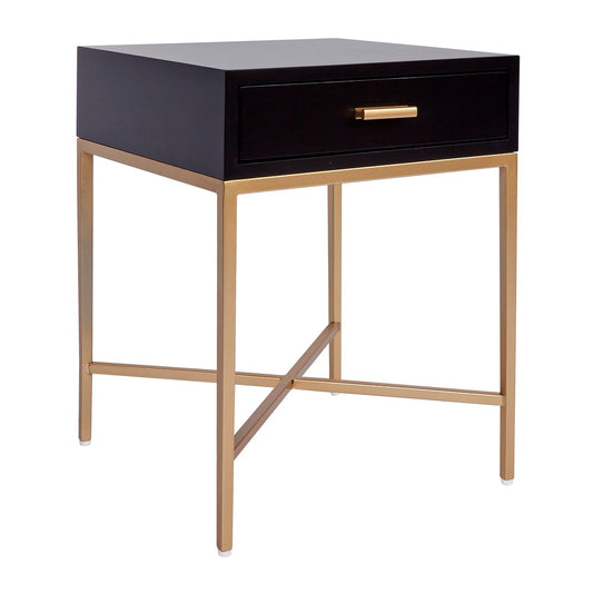 Nessa 1 Drawer Bedside Table -Black/Gold