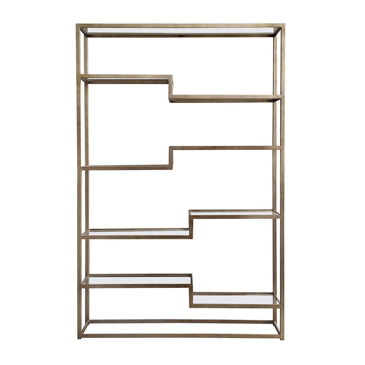 Mistique 130x200cm Glass Shelving Unit - Antique Gold