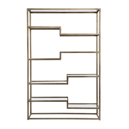 Mistique 130x200cm Glass Shelving Unit - Antique Gold