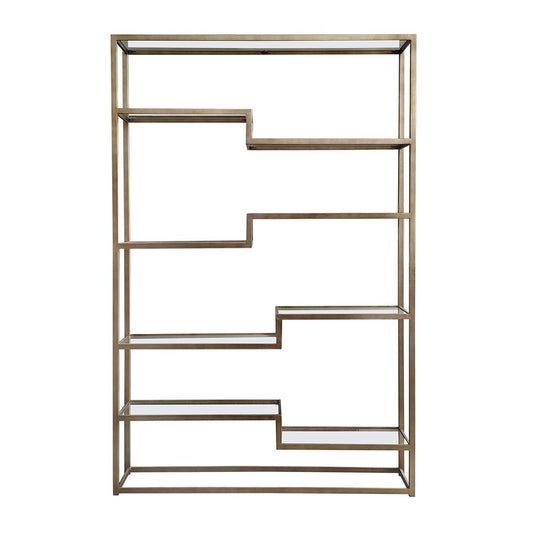 Mistique 130x200cm Glass Shelving Unit - Antique Gold