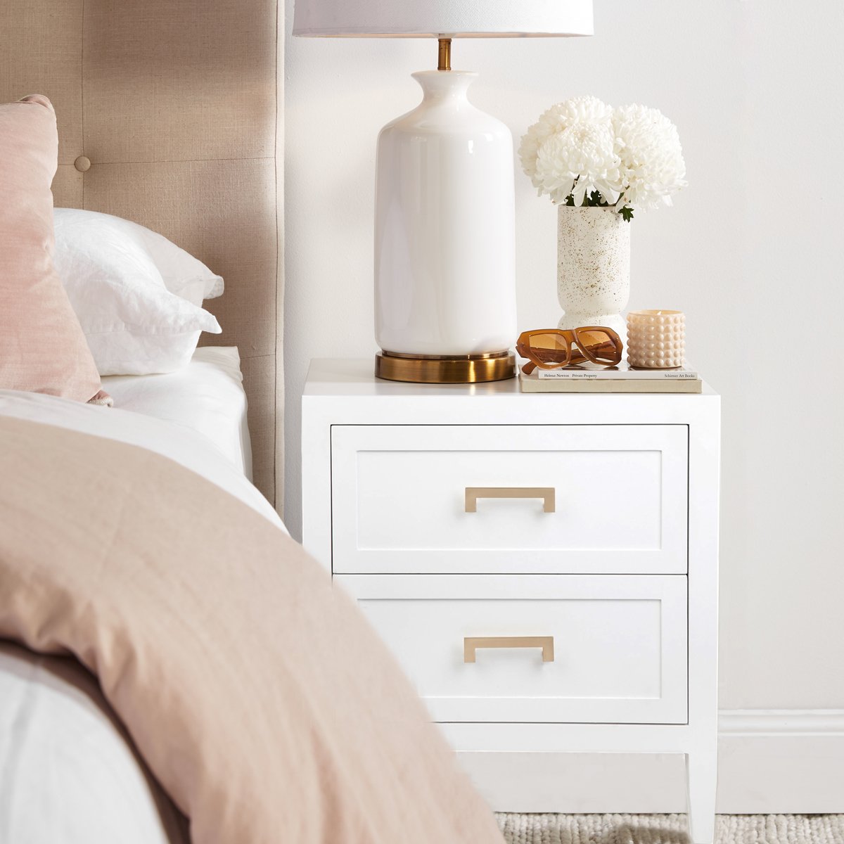 Soloman Large White Bedside Table Set of 2