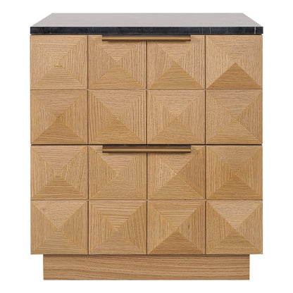 Benedict Natural Oak Bedside Table - Black Marble