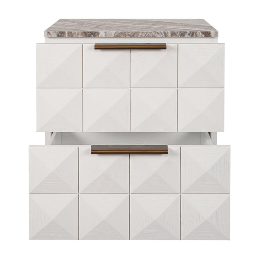 Benedict White Oak Bedside Table - River Brown Marble