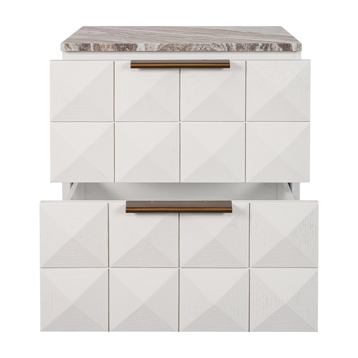 Benedict White Oak Bedside Table - River Brown Marble