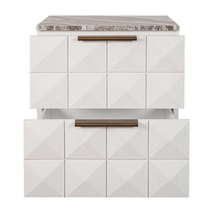 Benedict White Oak Bedside Table - River Brown Marble
