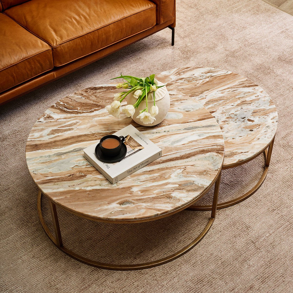 Chloe Pink Marble Nesting Coffee Table - Gold **Offline pending re-order
