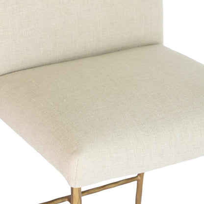 Heston Brass Kitchen Stool with Back - Natural Linen