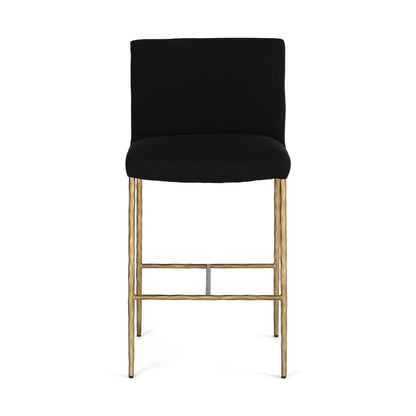 Heston Brass Kitchen Stool with Back - Black Linen